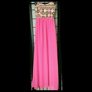 Aztec Sheer Pink Mini Lined Maxi Dress